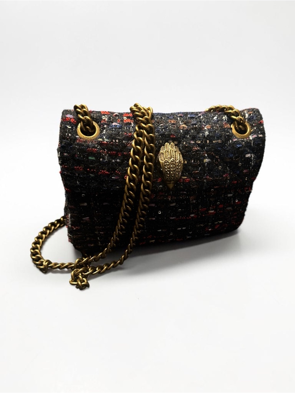Woven Tweed Chain Shoulder Bag in Black and Multicolor